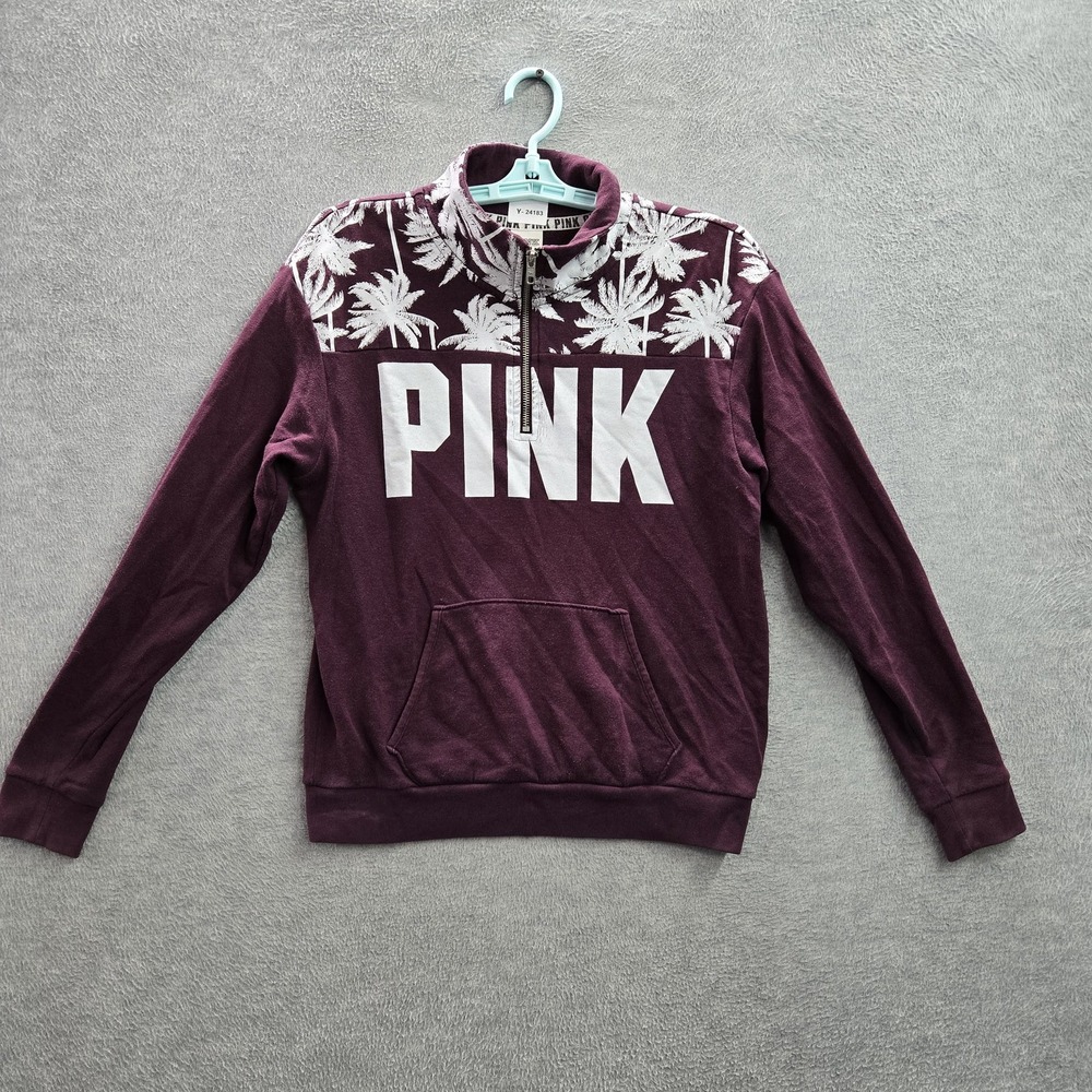Victoria's Secret PINK Women Sweatshirt XS Purple Graphic Print Palm Trees